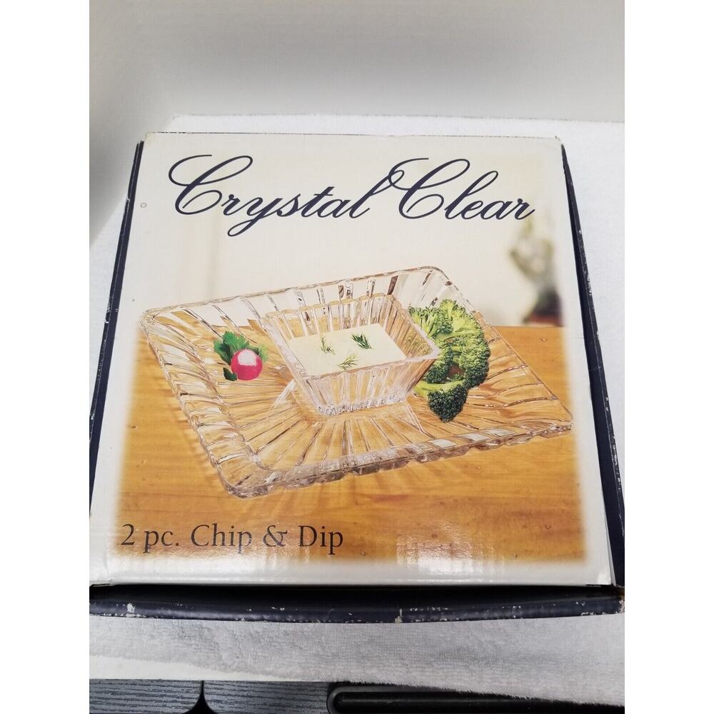 Crystal Clear Alexandria Square Chip & Dip Server Set Lead Free Platter 11"